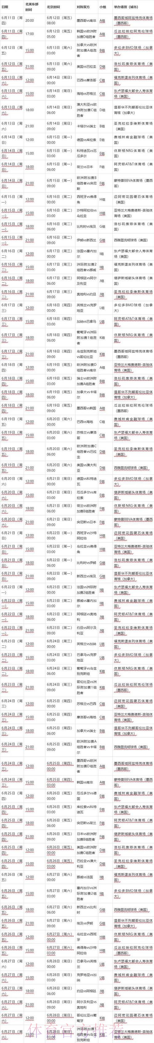 2026世界杯比赛时间高清版最新时间表官网入口